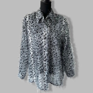 Vintage CDW Creative Design Works Animal Print Fuzzy Button Down Shirt